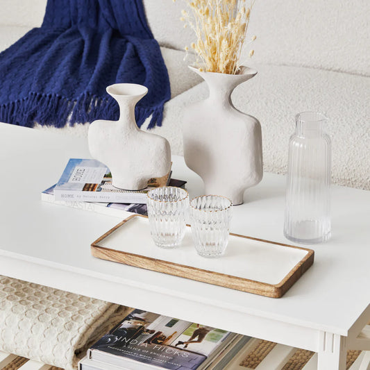 Corinne Rectangle Tray Small 40x18x2.5cm White & Natural