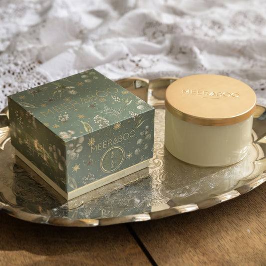 NEW Meeraboo Snow Gum Gold Lid Soy Candle 350gm