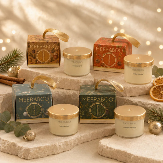 Meeraboo Christmas Candle Bauble – Mini Gold Lid Soy Candle 85g