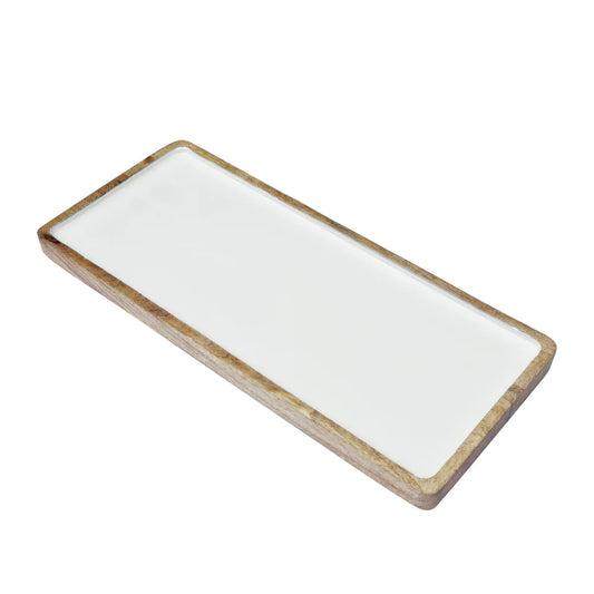 Corinne Rectangle Tray Small 40x18x2.5cm White & Natural