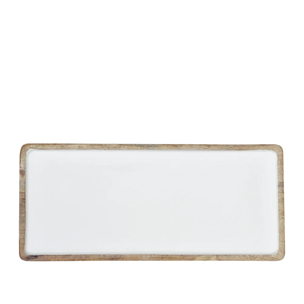 Corinne Rectangle Tray Small 40x18x2.5cm White & Natural