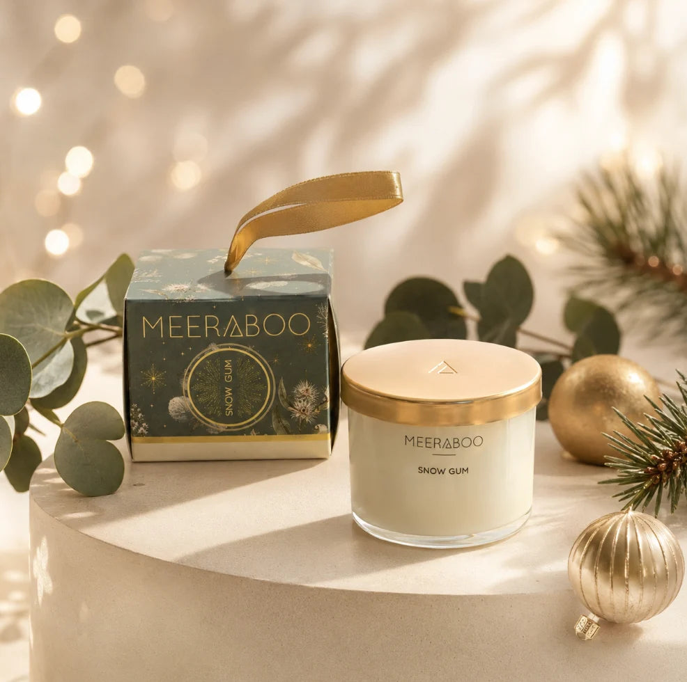 Meeraboo Christmas Candle Bauble – Mini Gold Lid Soy Candle 85g