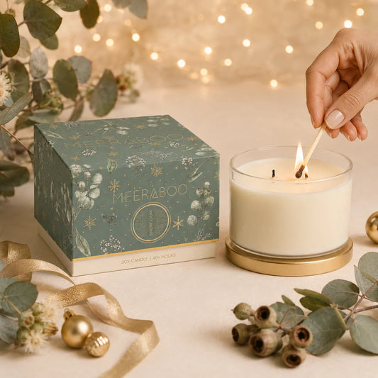 NEW Meeraboo Snow Gum Gold Lid Soy Candle 350gm